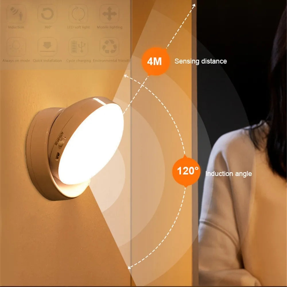 USB Rechargeable 360 Rotatable Motion Sensor Night Light